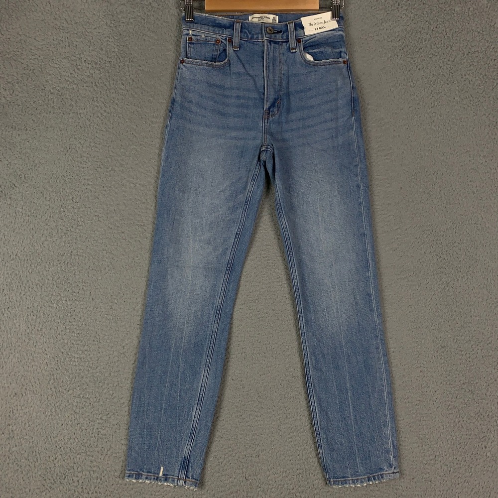 Abercrombie & Fitch High Rise Mom Jeans Women's 23‎ 000R Blue Tapered Distressed